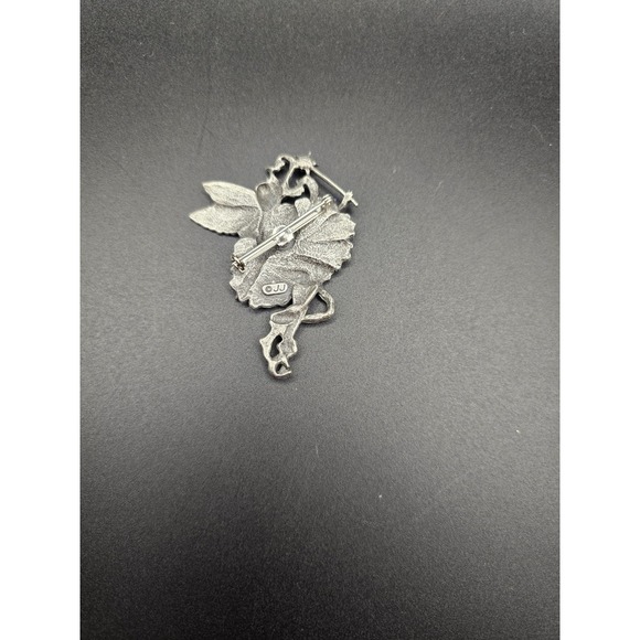 Vtg Signed JJ Jonette Pewter Fairy Nymph Rhinestone Star Blue Sparkle Pin Brooch - Picture 2 of 5